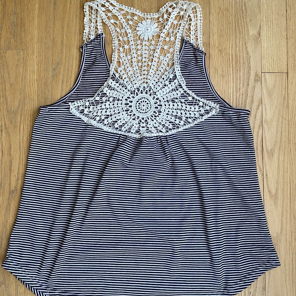 Crochet-Back Stripe Tank Top - Navy/White - Picture 2 of 6